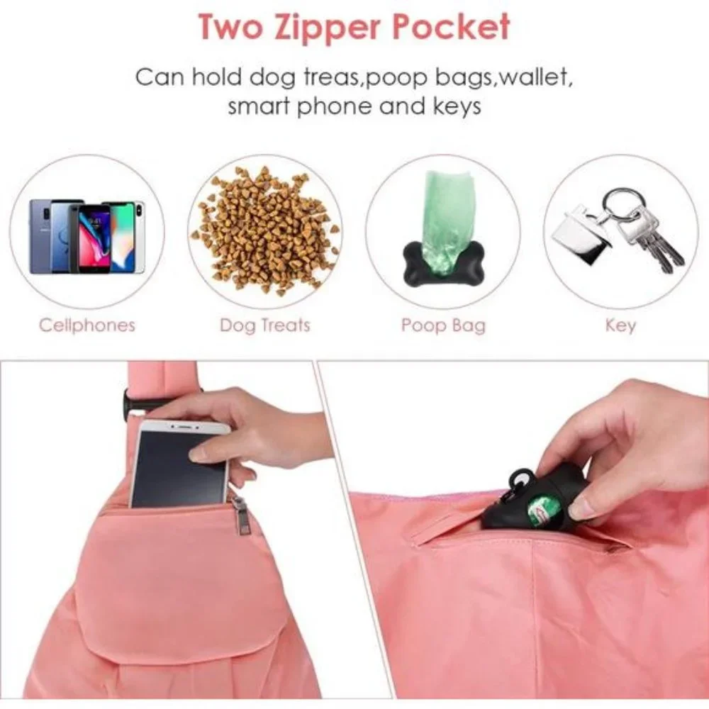 Dog Sling Carrier, Hard Bottom Support & Adjustable Soft Padded Shoudler Strap
